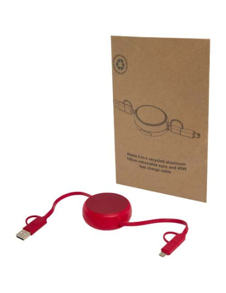 Cavo retrattile 5 in 1 da 100 cm in plastica riciclata e alluminio