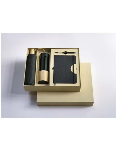 Set regalo con blocco note formato A5 con copertina rigida e penna a sfera Carmen-inchiostro nero