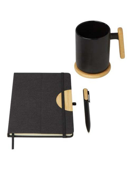 Set regalo con blocco note formato A5 con copertina rigida e penna a sfera Laura-inchiostro nero