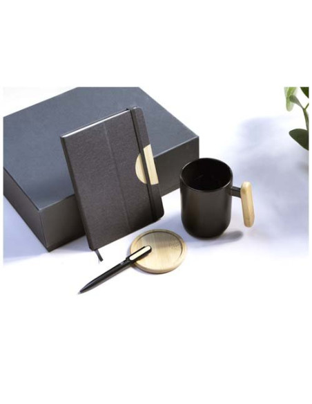 Set regalo con blocco note formato A5 con copertina rigida e penna a sfera Laura-inchiostro nero