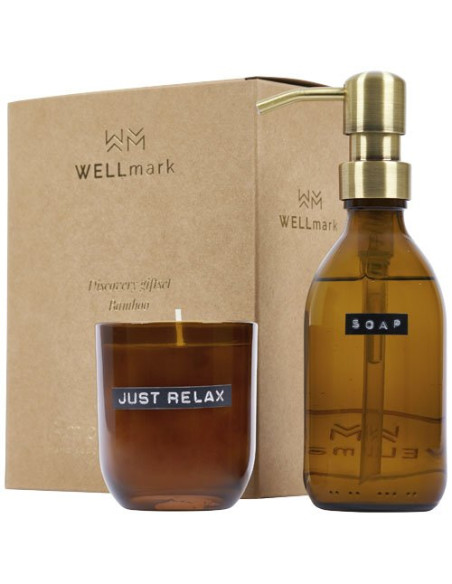 Set di dispenser sapone per le mani da 200 ml e candela profumata da 150 g con fragranza di bambù Wellmark Discovery