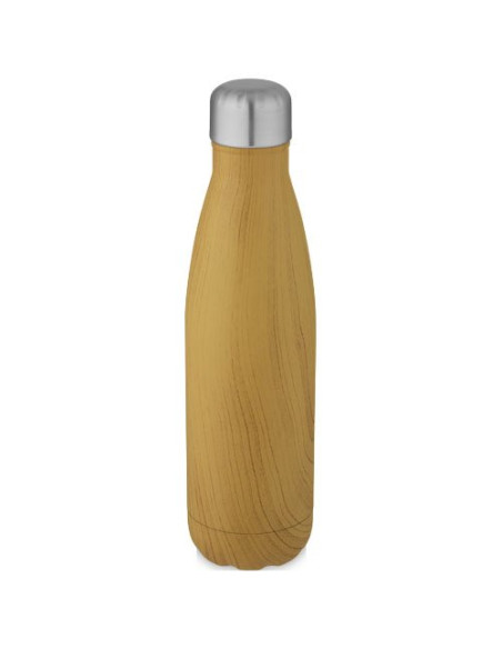 Bottiglia Cove da 500 ml con isolamento sottovuoto in acciaio inossidabile e motivo ornamentale in legno