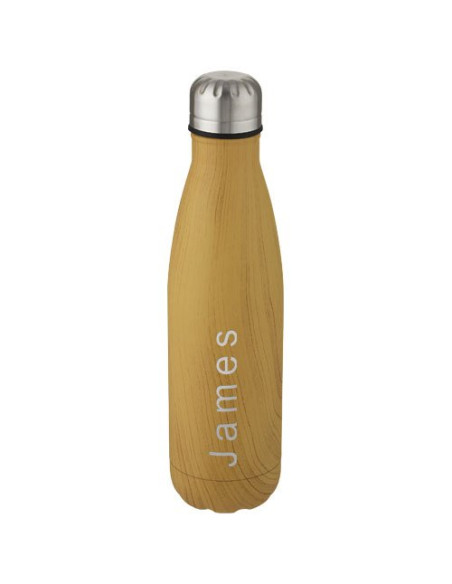 Bottiglia Cove da 500 ml con isolamento sottovuoto in acciaio inossidabile e motivo ornamentale in legno
